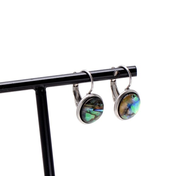 Handmade 10mm Abalone Shell Dangle Earrings for Women, Silver Steel, Gift-Ready - Picture 5 of 7
